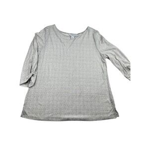 Liz Claiborne XL‎ Gray and white geometric Pattern 3/4 Sleeve Rayon Tunic Blouse